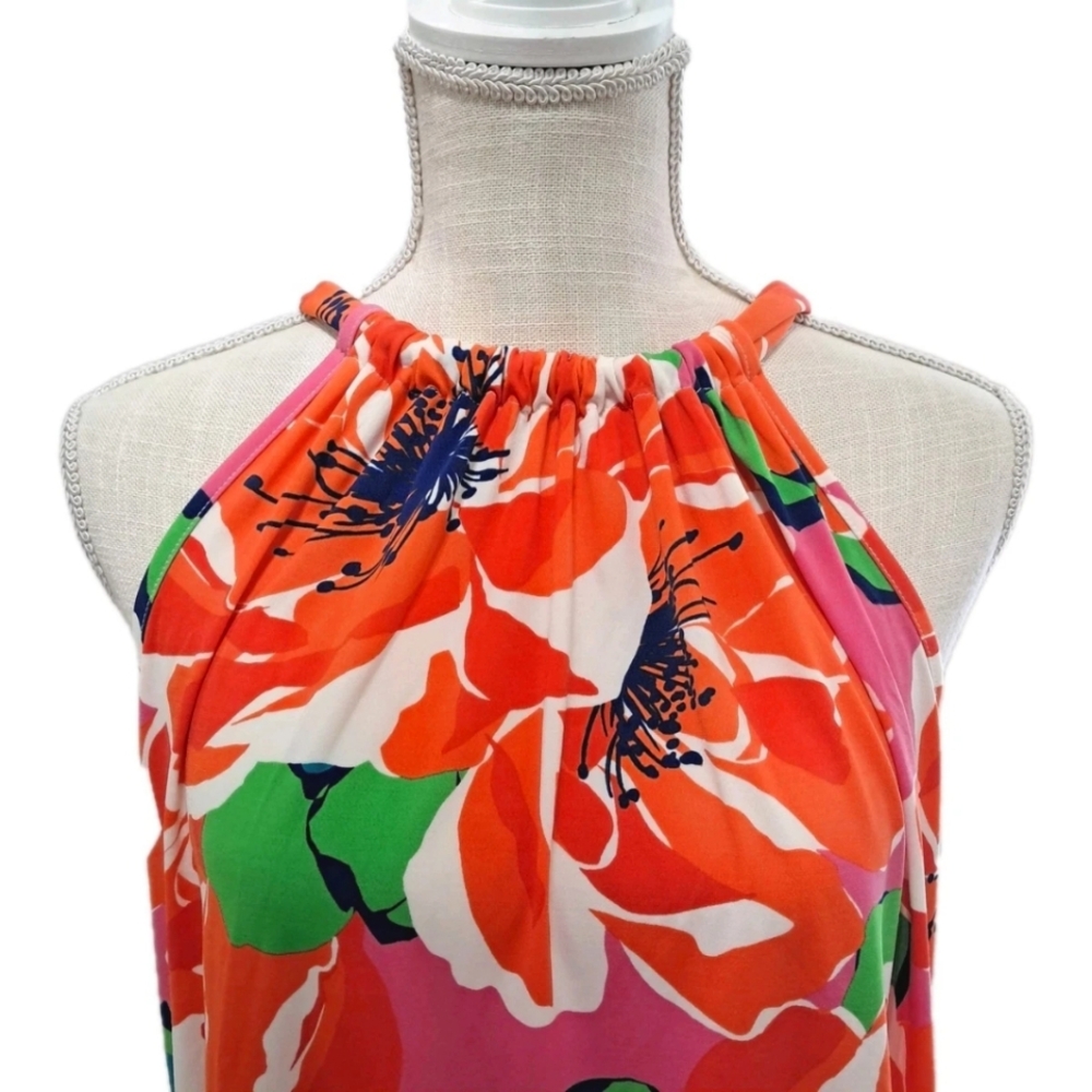 Trina Turk Juju Botanical Medley Halter Dress Tropical Floral Large - Picture 3 of 11